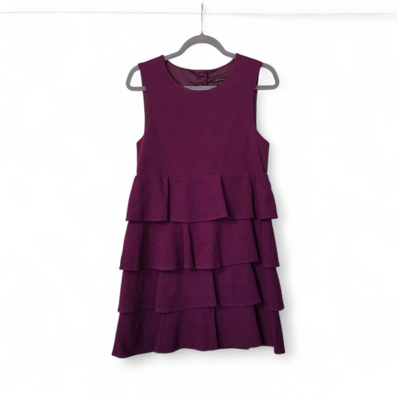 Theory Prisema Black Cherry Sleeveless Tiered Back Button Mini Dress, Size Small
